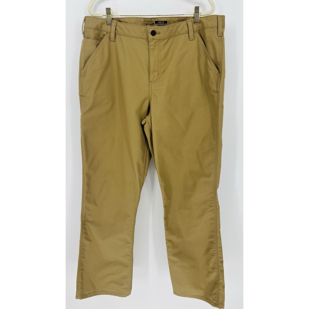 Carhartt Women's Beige Rugged Flex Relaxed Fit Canvas Work Pants Size L 37x31.5